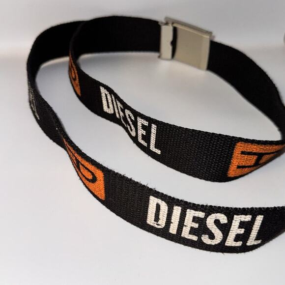 Vintage Y2K Diesel Black Canvas Logo Print Adjustable Logo Buckle Belt Up To 46” - Picture 6 of 10